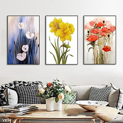 TRANH TREO TƯỜNG HOA HIỆN ĐẠI - TRANH TREO HOA HỒNG - DECOR TRANG TRÍ MÀU TÍM - BỘ 3 TRANH HOA TREO TƯỜNG