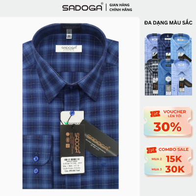 Áo Sơ Mi Nam Sadoga Dài Tay Sọc Caro Cao Cấp, Thoáng Mát Thấm Hút Mồ Hôi 399D