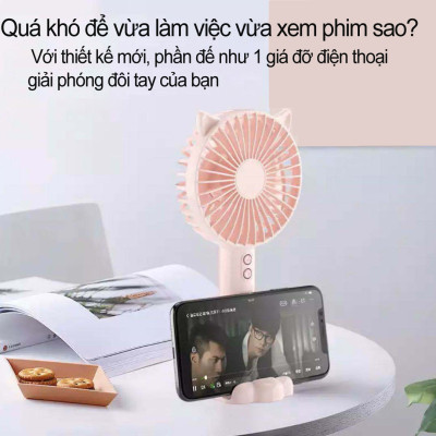 Quạt cầm tay tiện lợi gắn tai thỏ Damas N10 - Thiết kế dễ thương - Phù hợp tiêu chuẩn hiện đại (Giao màu ngẫu nnhiên)