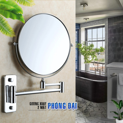 Gương trang điểm phóng đại 3 lần, xoay 360 độ, 2 mặt siêu nét, treo tường phòng tắm, phòng ngủ, Khách sạn, resort, Inox SUS 304, Size 15cm, 18cm, 20cm, Minh House