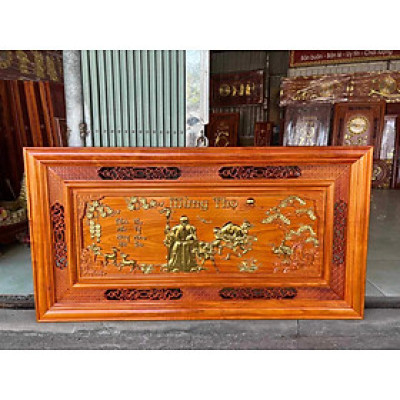 Tranh treo tường  mừng thọ bằng gỗ hương đỏ rác vàng cao cấp