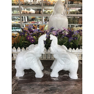 Tượng voi phong thủy đá cẩm thạch - Cao 20cm