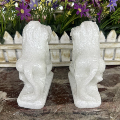 Cặp Sư Tử phong thủy đá cẩm thạch trắng - Cao 13 cm