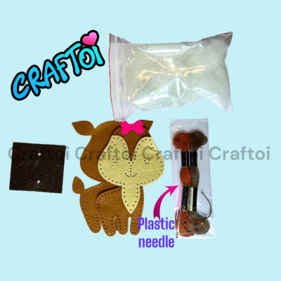 KIM NHỰA Bộ Thủ Công Trẻ Tự Làm Thú Bông 5+ DEER DAISY BOW Craftoi Felt Sewing toy prepunched holes plastic needle