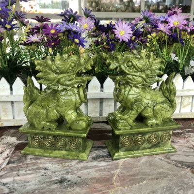 Cặp tượng Kỳ Lân phong thủy đá ngọc serpentine - Cao 15 cm