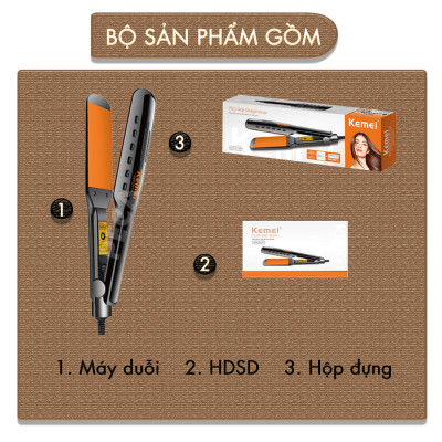 Máy duỗi tóc Kemei KM-3114P điều chỉnh 4 mức nhiệt sử dụng được cho mọi loại tóc - Hàng chính hãng
