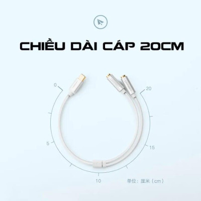 Ugreen UG30732AV144TK 20CM màu Trắng Cáp chuyển đổi TYPE C sang 2 đầu 3.5mm đầu mạ vàng - HÀNG CHÍNH HÃNG