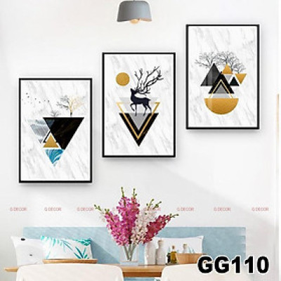 Tranh treo tường canvas 3 bức phong cách hiện đại Bắc Âu 71, tranh trừu tượng trang trí phòng khách, phòng ngủ, phòng ăn