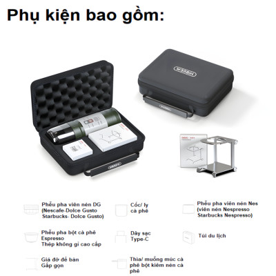 Máy pha cà phê cầm tay chuyên nghiệp Espresso 3 trong 1, dùng pin có thể pha cả nóng và lạnh HiBREW H4C - Hàng Chính Hãng