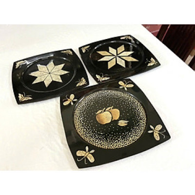 Dĩa sơn mài cao cấp Thanh Bình Lê cẩn trứng đẹp, hàng xuất khẩu 30x30 cm