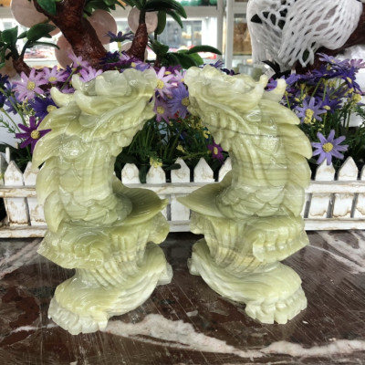 Cặp Cá chép hóa Rồng phong thủy đá ngọc onyx - Cao 20 cm