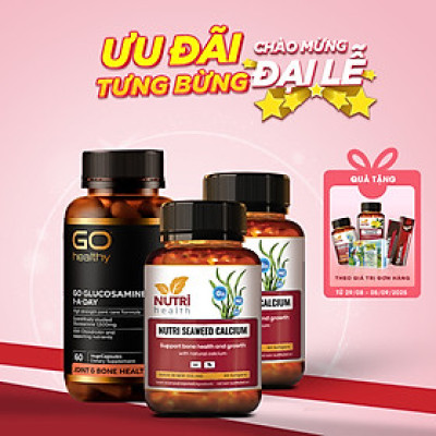 Bộ sản phẩm chăm sóc xương khớp: Viên Xương Khớp GO GLUCOSAMINE 1-A-DAY ; 2 Canxi hữu cơ New Zealand Nutri Seaweed Calcium