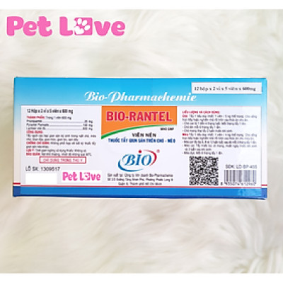 Thuốc xổ giun sán chó mèo Bio Rantel (1 hộp x 120 viên)