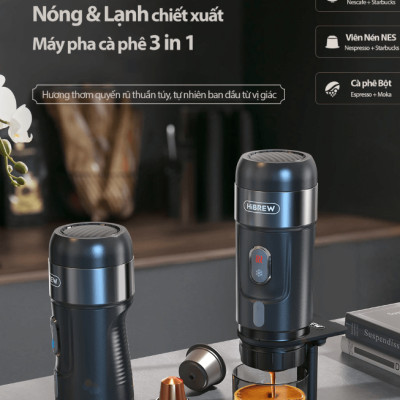 Máy pha cà phê cầm tay Espresso mini 3 trong 1, thương hiệu Mỹ HiBREW cao cấp H4A và H4B - HÀNG CHÍNH HÃNG