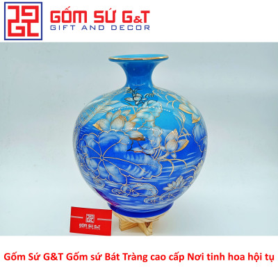 Bóng hút tài lộc cá chép trông trăng vẽ vàng kim Gốm Sứ G&T