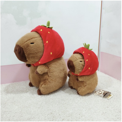 Thú nhồi bông capybara đội mũ dâu tây đáng yêu - Size từ 35cm đến 85cm - Quà tặng gấu bông capybara mang balô dâu tây trên lưng - Gối ôm chuột lang dễ thương cho bé.