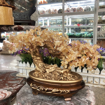 Cây tài lộc bonsai phong thủy đá thạch anh vàng - Cao 30 cm