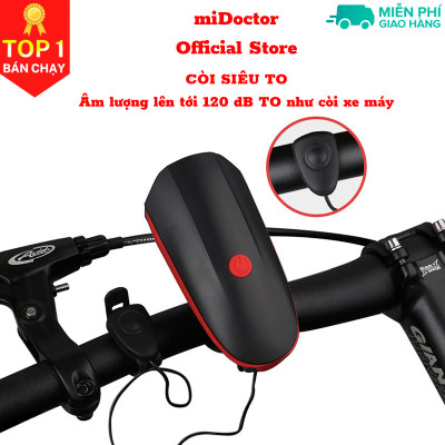 Đèn xe đạp thể thao miDoctor siêu sáng có còi pin sạc usb led T6 chống nước - Đèn còi xe đạp có 3 chế độ sáng còi to - Chính hãng miDoctor