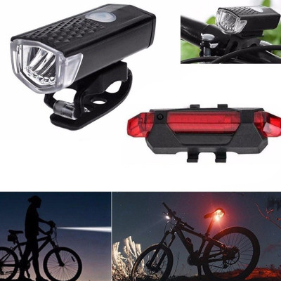 Bộ đèn xe đạp - đèn LED chiếu sáng phía trước và phía sau xe đạp dùng pin sạc - Hàng chính hãng