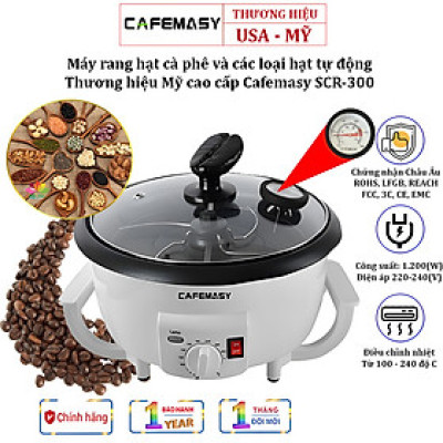 Máy rang hạt cà phê và các loại hạt tự động Thương hiệu Cafemasy Mỹ SCR-300, Công Suất Lớn 1200W, Rang 750gr/25 phút - Bảo Hành 12 Tháng, Hàng Nhập Khẩu