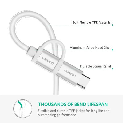 Ugreen UG20871US177TK 0.5M màu trắng Dây USB 2.0 sang Type-C đầu nhôm - HÀNG CHÍNH HÃNG