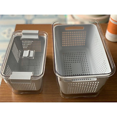 Hộp Nhựa Đựng Thực Phẩm 2 lớp để Tủ Lạnh Có Lỗ Thoát Nước Khóa Thoát Khí Dễ Dàng Bảo Quản Rau Củ