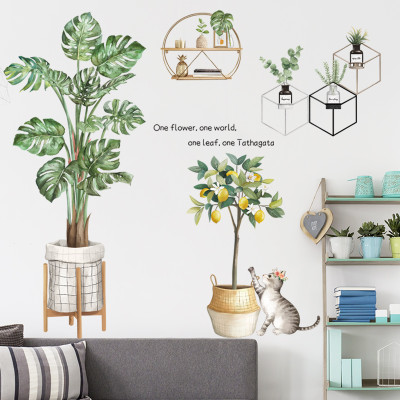 Sticker Giấy Dán Tường Decal Dán tường Tranh Dán Tường Trang Trí Tường Mẫu Chậu Cây Cảnh Phong Cách Vintage ZDB-2187