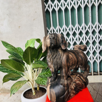 Tượng con chó phong thủy hàng đẹp bằng gỗ mun liền khối kt cao 38×32×15cm