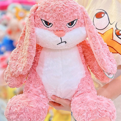 Thú nhồi bông thỏ quạo màu hồng đáng yêu - Size từ 35cm đến 1m - Quà tặng gấu bông thỏ mặt giận dữ hồng phấn mềm mịn.