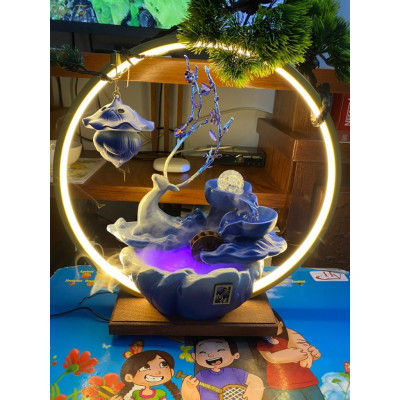 Hươu Bình An Thác Nước Phong Thủy, Đài Thưởng Trầm Phun Nước Kèm Đèn Led Cao Cấp