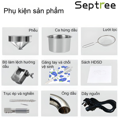 Máy ÉP DẦU THỰC VẬT Thương hiệu Mỹ cao cấp Septree - T3, Công suất lớn 1200W - Hàng Nhập Khẩu, Bảo Hành 1 Năm