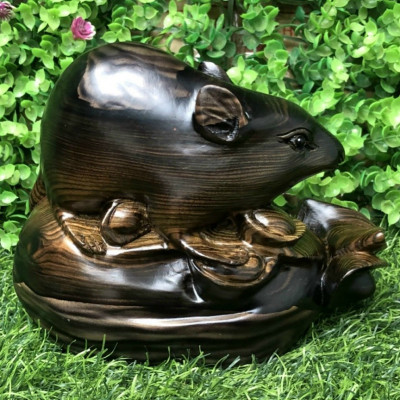 Tượng con chuột trang trí phong thủy hút tài lộc bằng gỗ mun kt 20×15×12,5cm