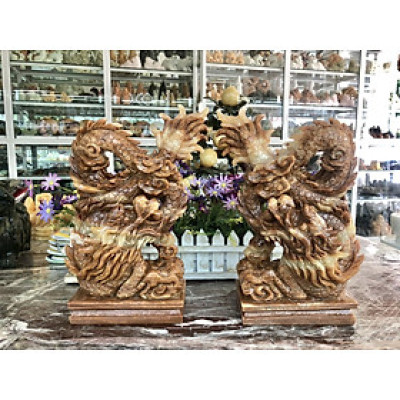 Cặp Rồng đứng phong thủy đá cẩm thạch vân gỗ - Cao 30cm