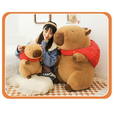 Thú nhồi bông capybara đội mũ dâu tây đáng yêu - Size từ 35cm đến 85cm - Quà tặng gấu bông capybara mang balô dâu tây trên lưng - Gối ôm chuột lang dễ thương cho bé.