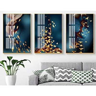 Bộ tranh 3 Bức - Tranh treo tường  phòng khách- Tranh 3D Hiện Đại HD 38245 /Gỗ MDF cao cấp phủ kim sa/ Chống ẩm mốc, mối mọt/Bo viền góc tròn