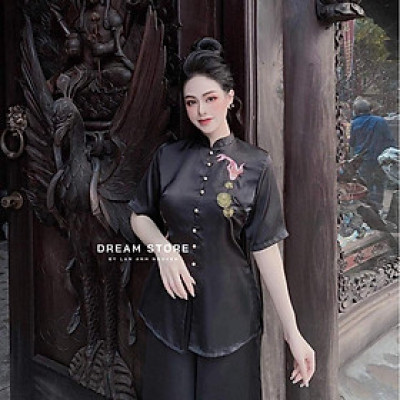 Đồ Lam Nữ Đi Chùa SJ14 Trang Nhã Kín Đáo Dành Cho Phật Tử THÊU CÁ THỦ CÔNG