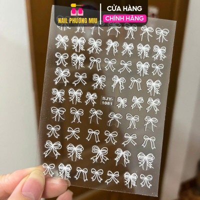 Sticker Nơ Trắng Mix SJY1081 Kiểu Hàn Quốc Dán Móng Siêu Xinh, Hình Dán Móng Nơ 3D Sẵn Keo Siêu Dính Siêu Bền Chuyên Dùng Làm Nail Nữ Women
