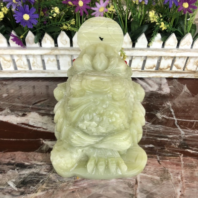 Tượng Cóc Ba Chân, Cóc Ngậm Tiền, Thiềm Thừ phong thủy chiêu tài lộc đá ngọc Onyx - Dài 15 cm