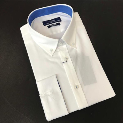Áo sơ mi nam dài tay ALIGRO cổ bẻ dáng ôm body 100% chất cotton màu trắng phối ALGS190