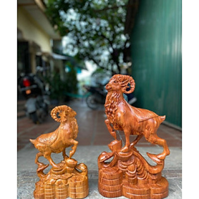Tượng con dê phong thủy hút tài lộc bằng gỗ hương đá kt 50×17×13cm