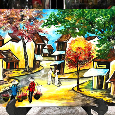 Tranh Sơn Mài - PHỐ CỔ VIỆT NAM | Size 40x60 cm | Hoài Niệm Thời Gian – Nghệ Thuật Sơn Mài Truyền Thống