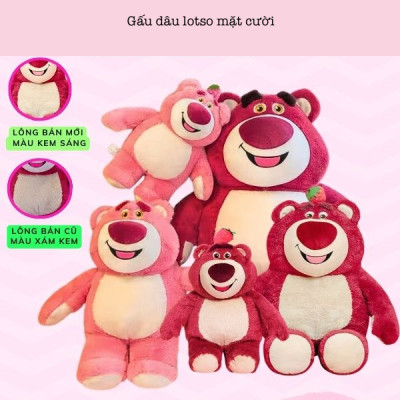 Gấu bông Lotso dâu màu đỏ mặt cười đáng yêu - Size từ 40cm đến 65cm - Quà tặng thú nhồi bông gấu dâu dáng đứng lông mịn.