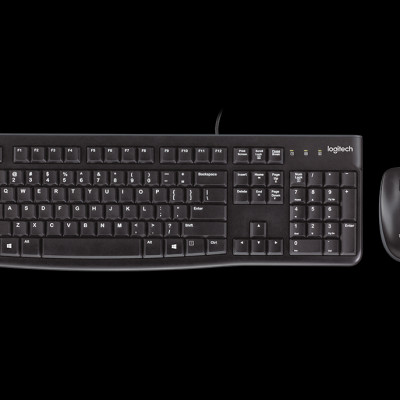 Bàn phím chuột có dây Logitech MK120 Thiết kế chống đổ tràn, có kích thước đầy đủ kèm bàn phím số, bền bỉ - Hàng Chính Hãng