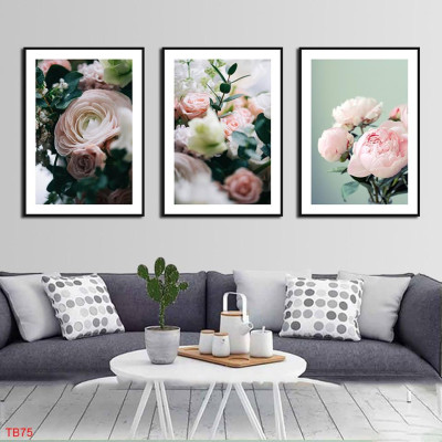 TRANH TREO TƯỜNG HOA HIỆN ĐẠI - TRANH TREO HOA HỒNG - DECOR TRANG TRÍ MÀU TÍM - BỘ 3 TRANH HOA TREO TƯỜNG