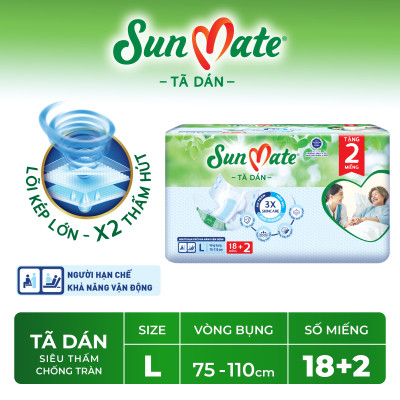 [Mẫu mới] Combo 2 Tã dán người lớn SunMate XA2 mới size L-18+2 miếng
