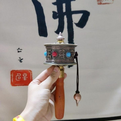 Bánh xe cầu nguyện Kinh luân tay xoay và đế sen - Cầu bình an, may mắn