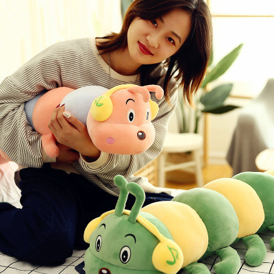 Thú bông con sâu đeo tai nghe headphone dễ thương siêu mềm mịn (70cm) Gối ôm con sâu đeo tai nghe đáng yêu cute