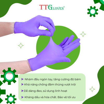 Găng Tay Cao Su Y Tế Size M Không Bột Nitrile TTGLOVES Màu Tím (100 Chiếc)