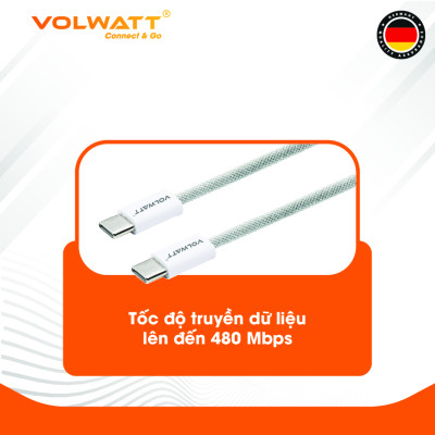 Cáp sạc nhanh 60W Volwatt GE-038-CC hàng chính hãng| Cáp Type-C to Type-C PD, truyền dữ liệu 480Mbps, 1m – BH 12 tháng