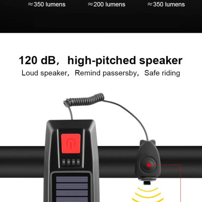 Năng Lượng Mặt Trời Đa Năng Đèn Xe Đạp Có Thể Sạc Qua USB Đèn Pha Xe Đạp Đèn Led Chống Nước Đèn Xe Đạp 3 Chế Độ LED Mountain Đèn Trước Xe Đạp Với 5 Chế Độ 120dB Còi Xe Đạp - Hàng Chính Hãng dododios